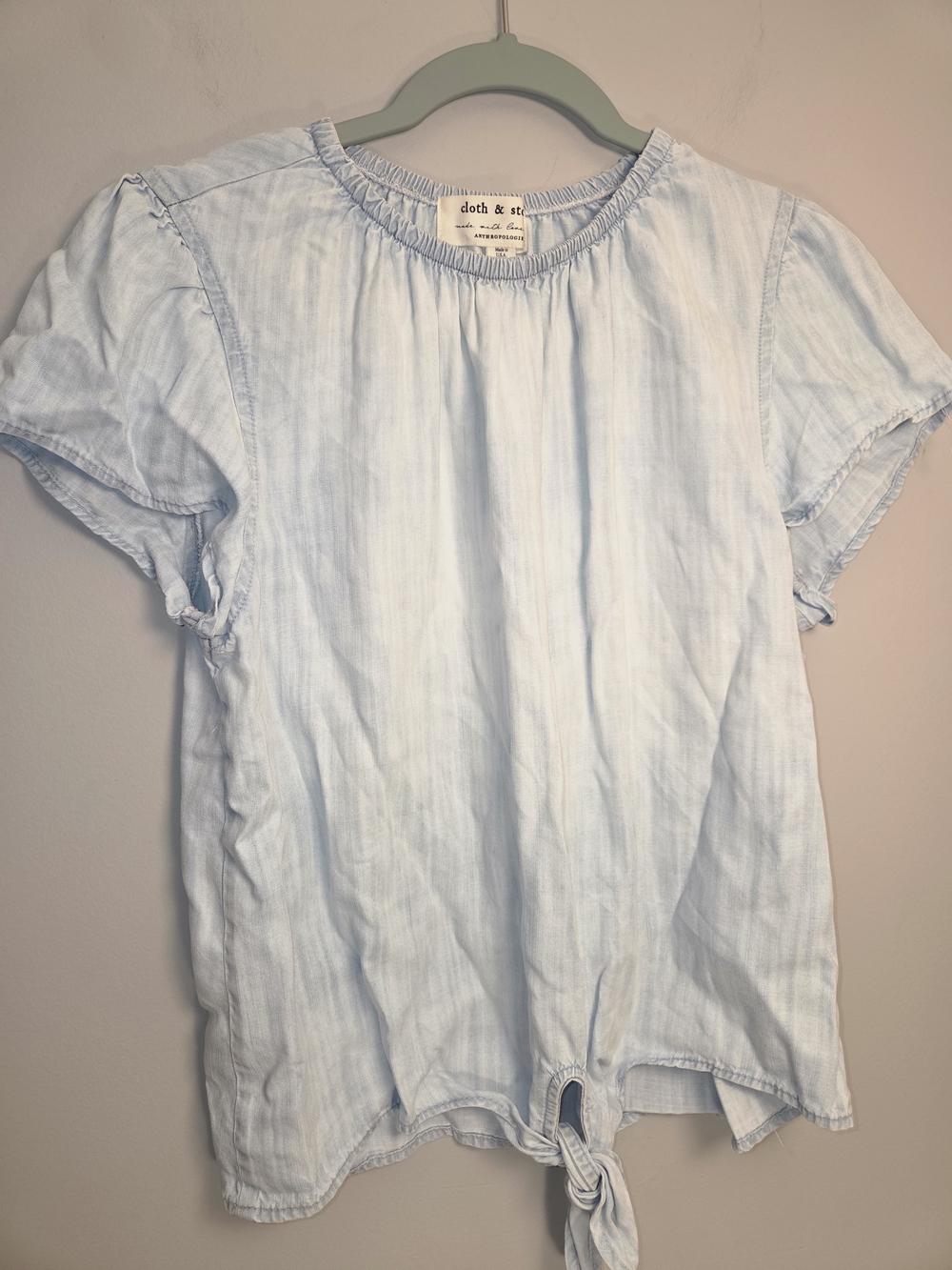 cloth & stone Pale Blue Tie-Hem Short Sleeve Blouse